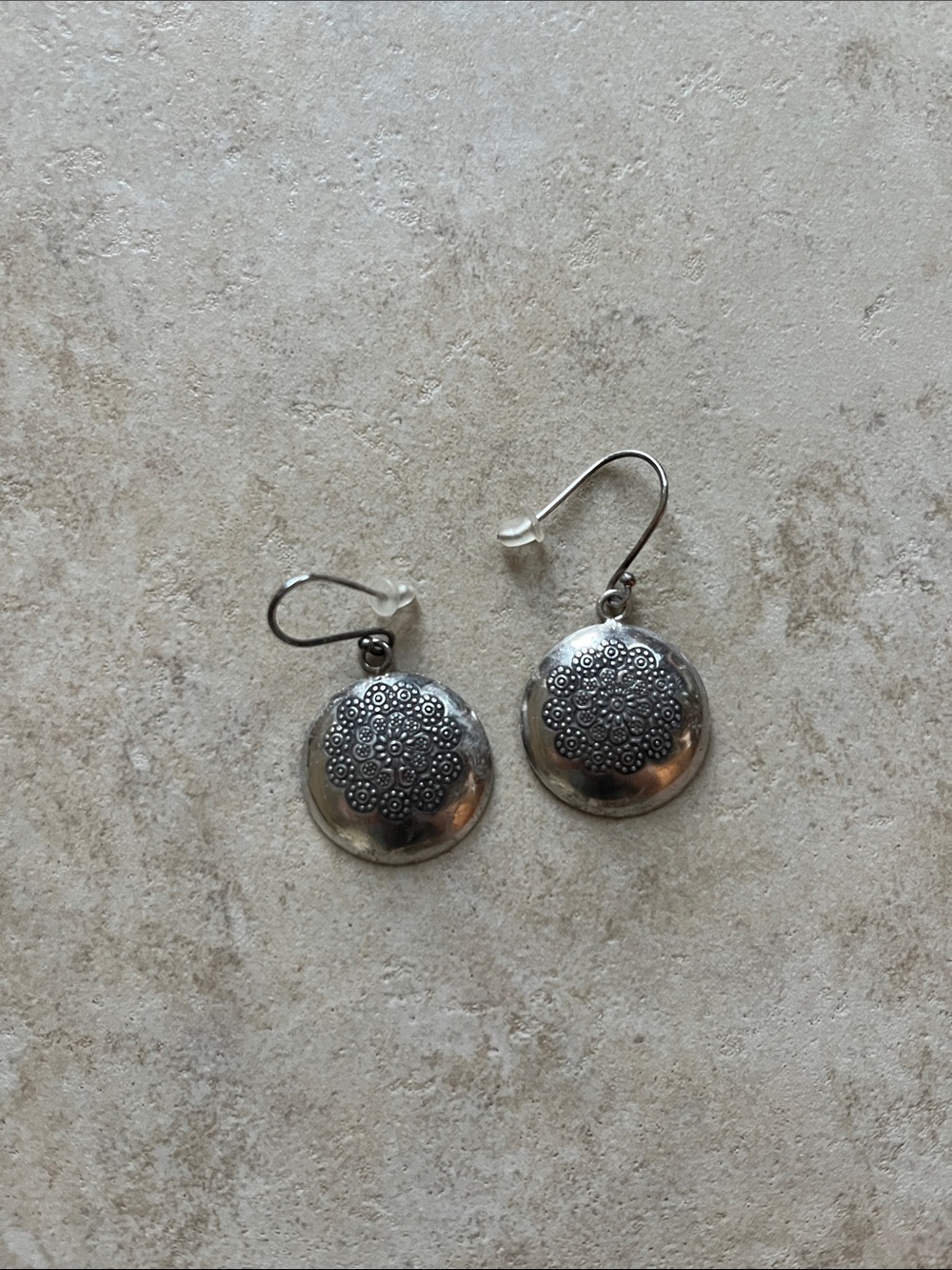 Vintage/Retired Sundance Catalog Sterling Silver Floral Medallion Drop Earrings